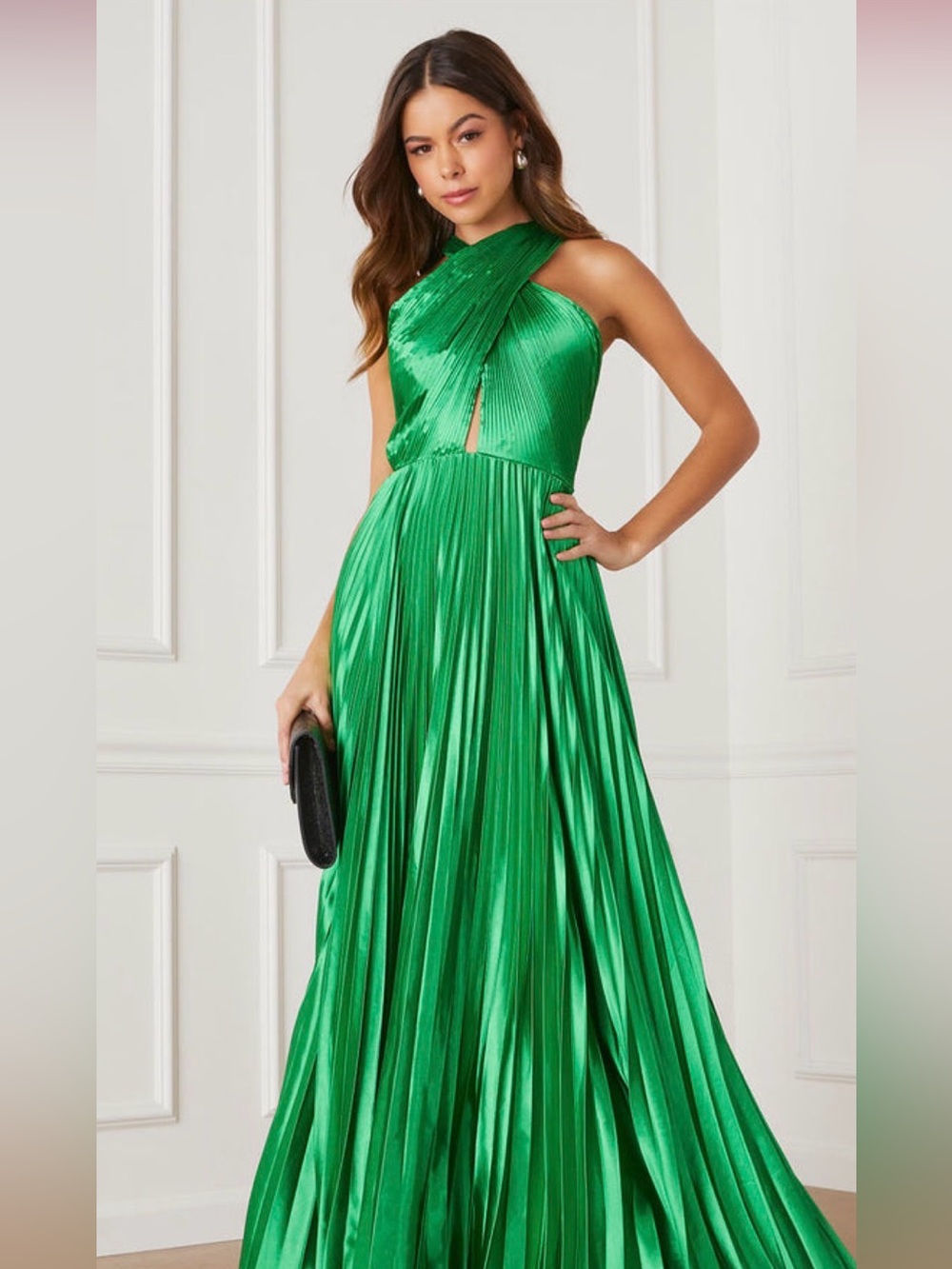 Vici Emerald Green Pleated Halter Maxi Dress
